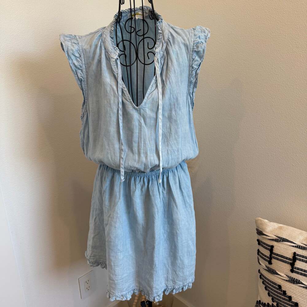 Bella Dahl 100% Linen Ruffle Hem Mini Dress Light Blue Size  M